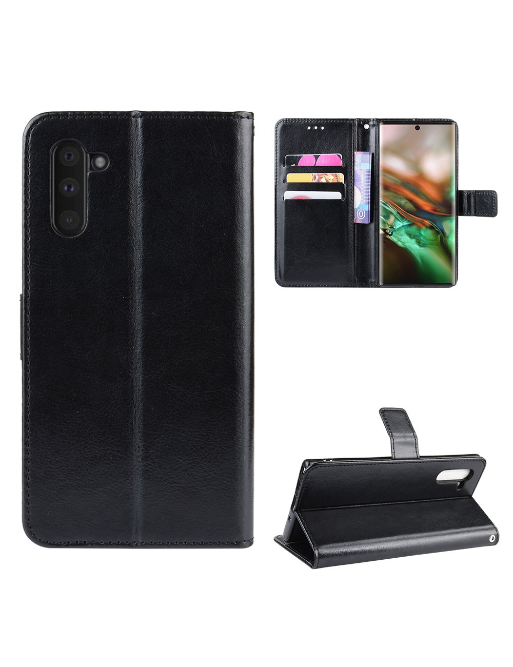 Samsung Galaxy Note 10 portemonnee hoesje, zwart, goedkoop, PU Leer, pasjes